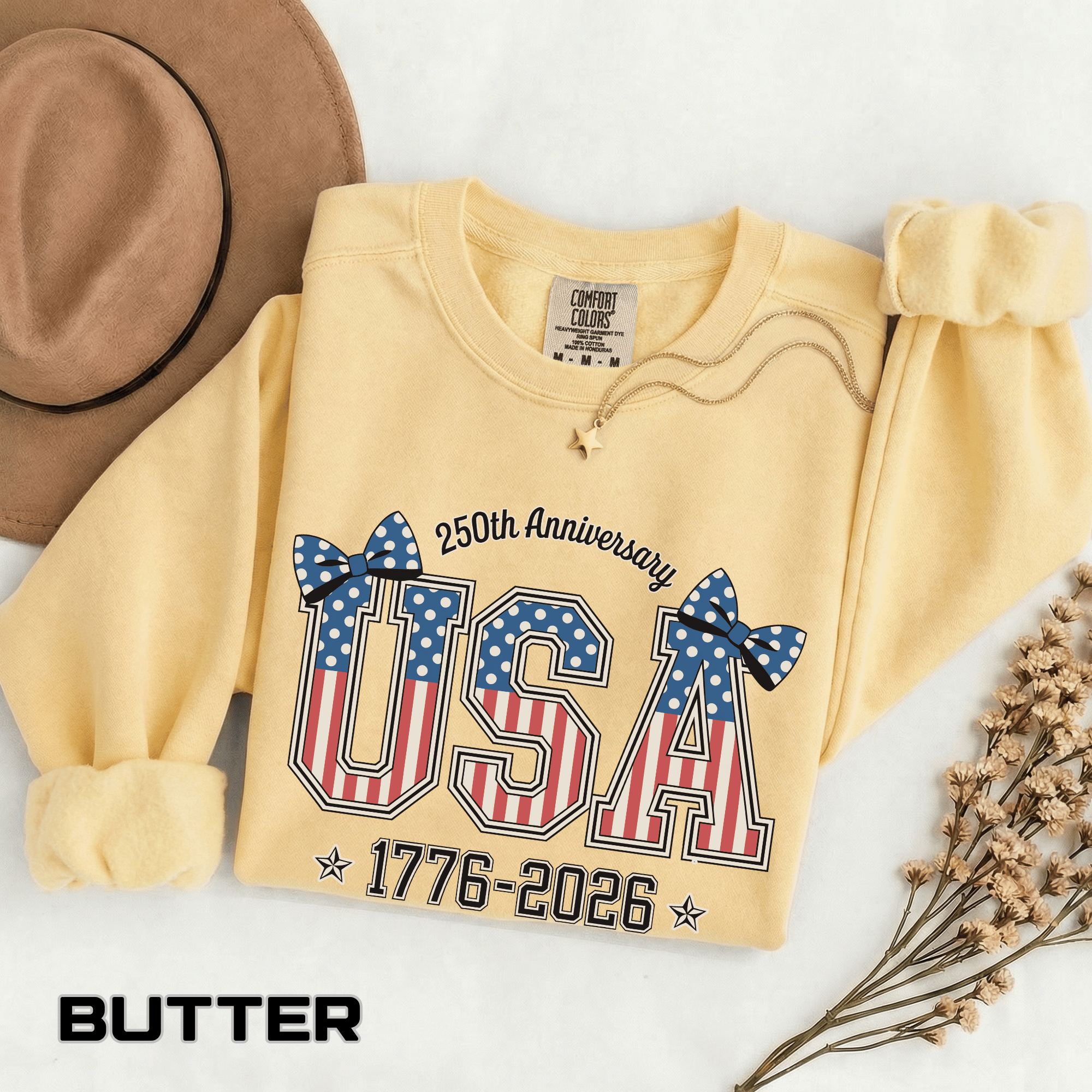 USA 250th Anniversary Comfort Colors Sweatshirt, Patriotic Bow Coquette Shirt, America 1776 2026 Sweatshirt, Fourth of July Gift