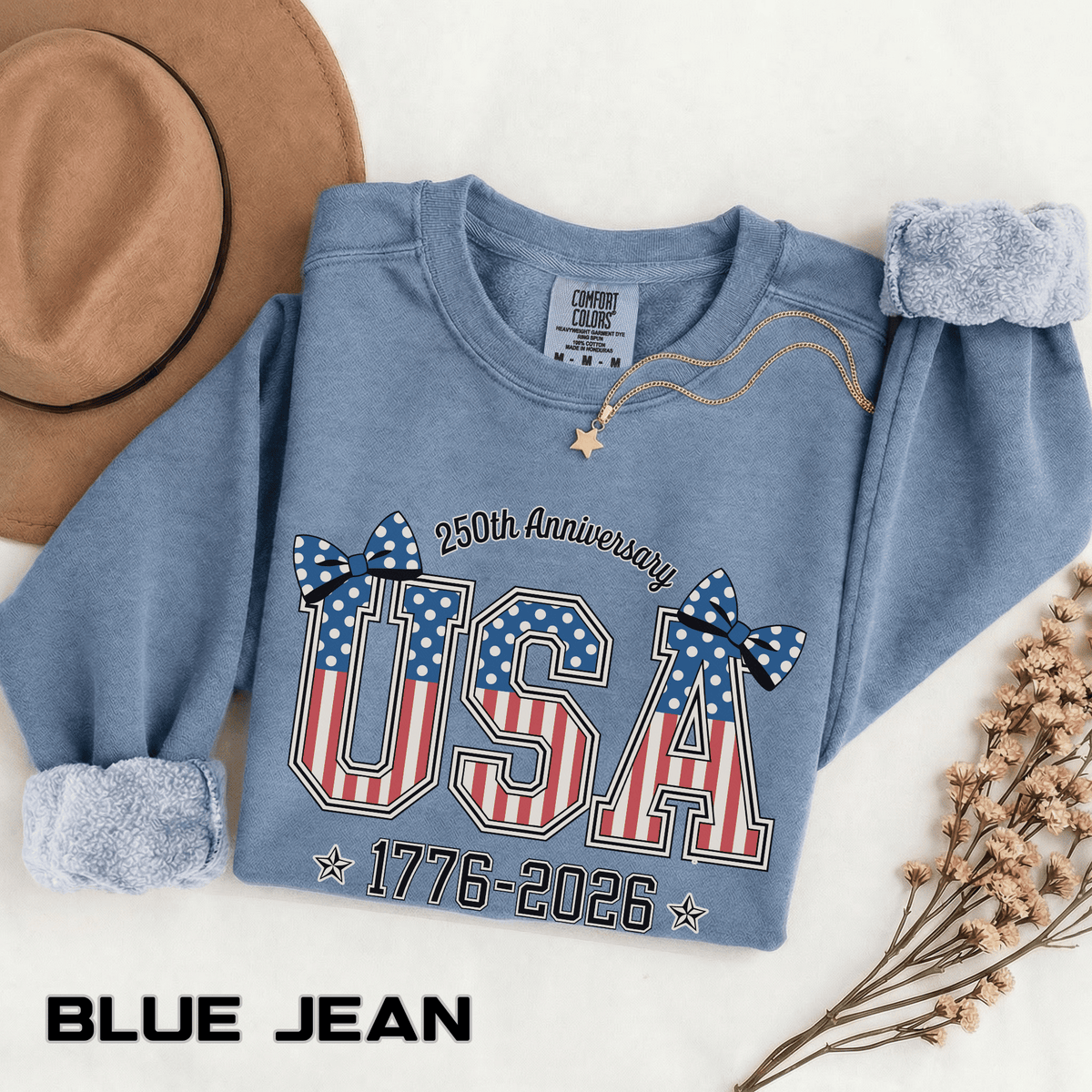 USA 250th Anniversary Comfort Colors Sweatshirt, Patriotic Bow Coquette Shirt, America 1776 2026 Sweatshirt, Fourth of July Gift