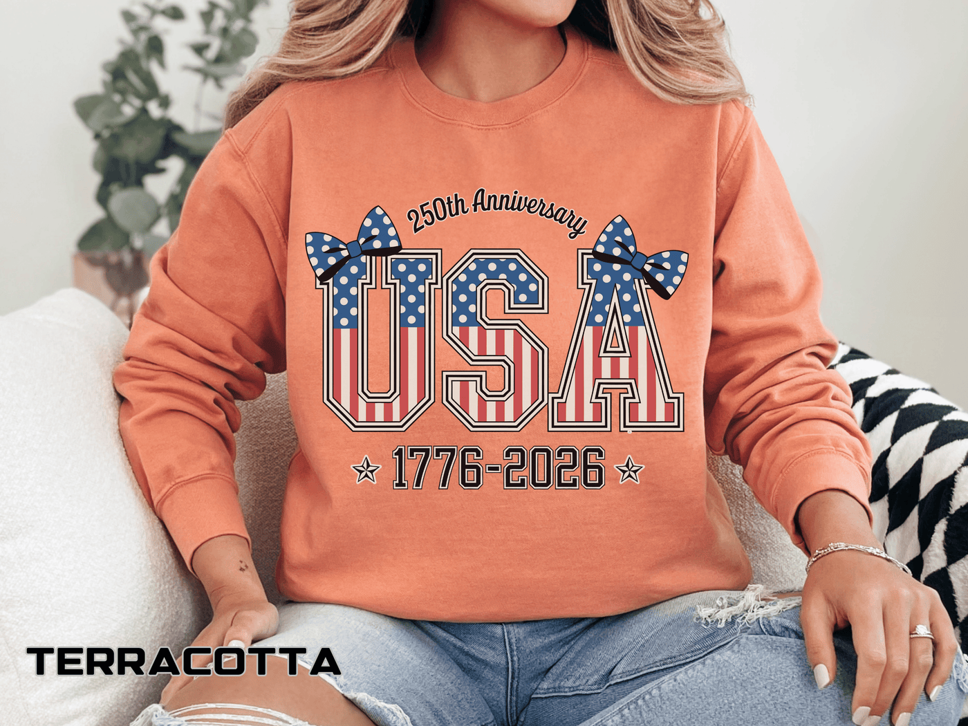 USA 250th Anniversary Comfort Colors Sweatshirt, Patriotic Bow Coquette Shirt, America 1776 2026 Sweatshirt, Fourth of July Gift
