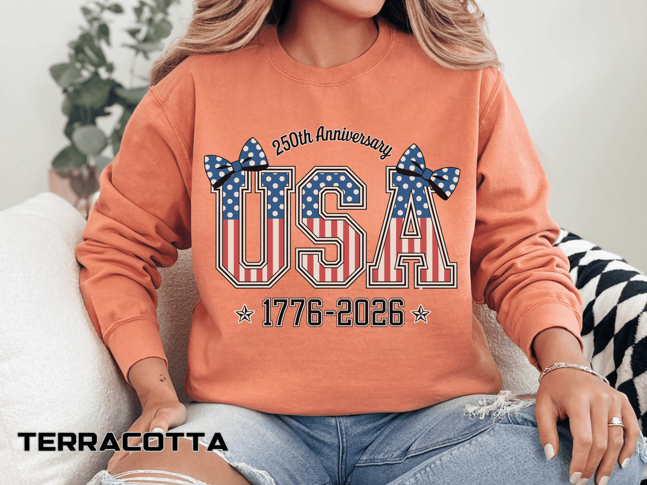 USA 250th Anniversary Comfort Colors Sweatshirt, Patriotic Bow Coquette Shirt, America 1776 2026 Sweatshirt, Fourth of July Gift