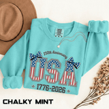 USA 250th Anniversary Comfort Colors Sweatshirt, Patriotic Bow Coquette Shirt, America 1776 2026 Sweatshirt, Fourth of July Gift