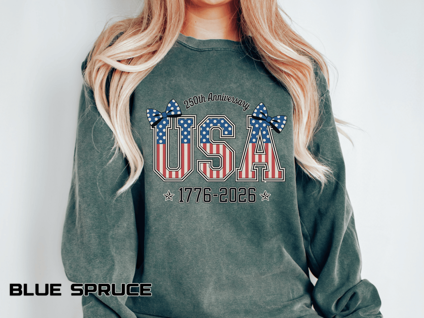 USA 250th Anniversary Comfort Colors Sweatshirt, Patriotic Bow Coquette Shirt, America 1776 2026 Sweatshirt, Fourth of July Gift