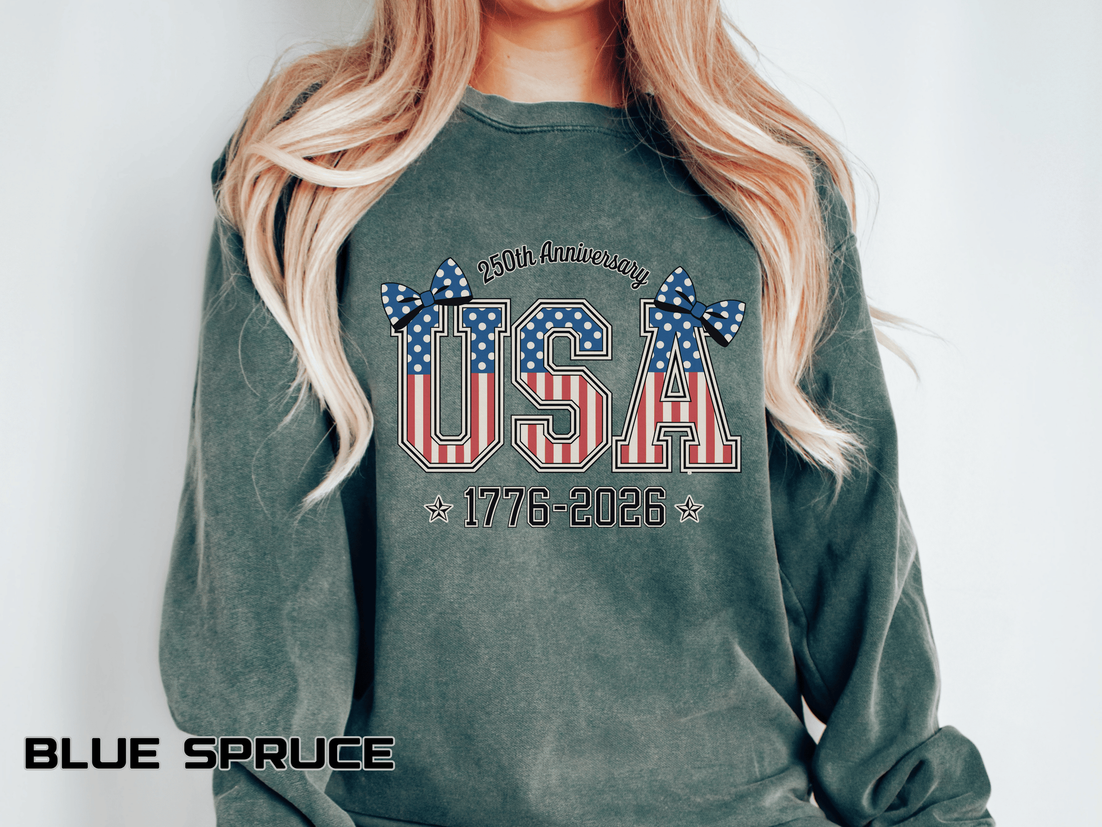 USA 250th Anniversary Comfort Colors Sweatshirt, Patriotic Bow Coquette Shirt, America 1776 2026 Sweatshirt, Fourth of July Gift