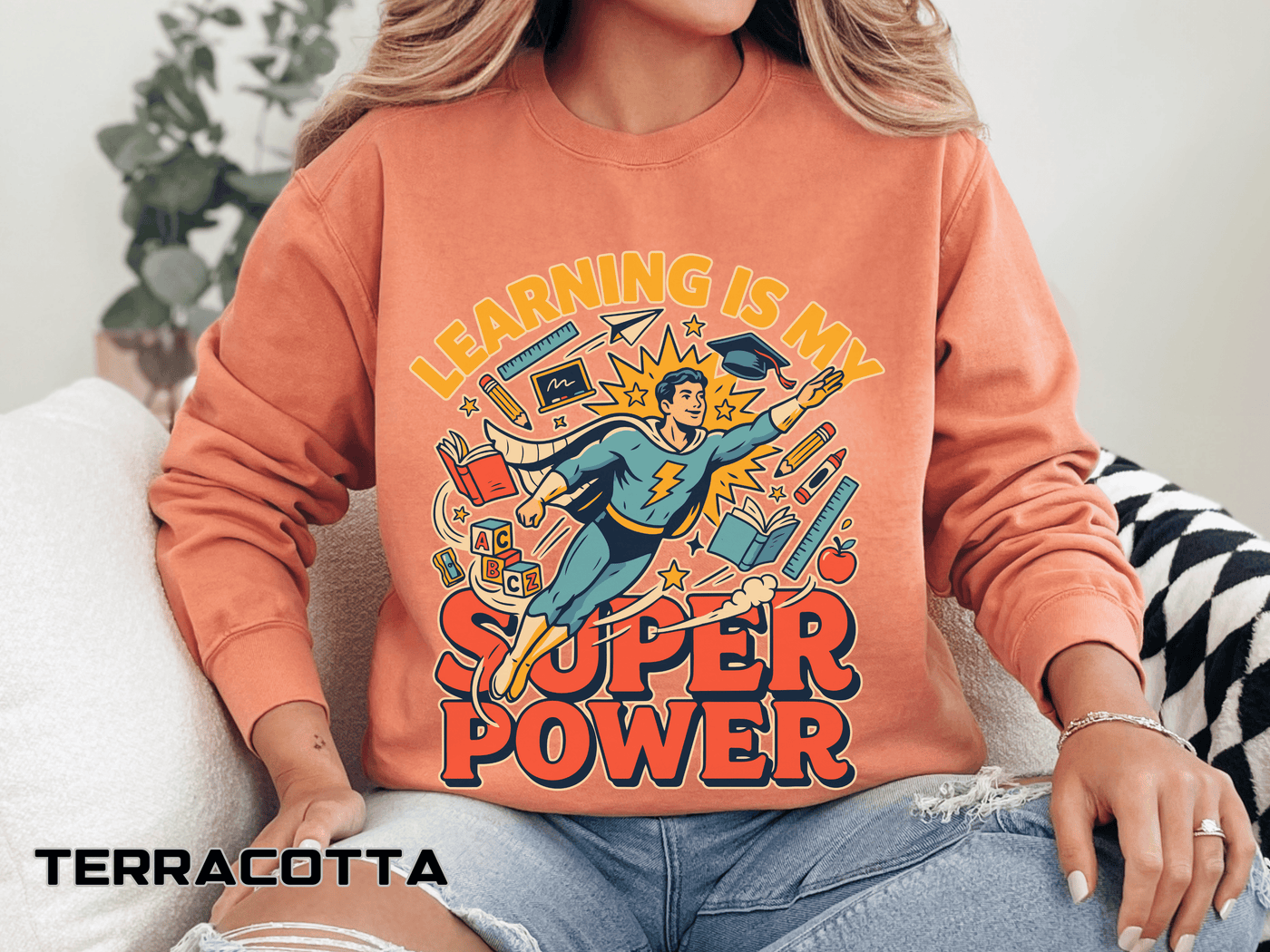 Teacher Comfort Colors Sweatshirt, Learning Is My Superpower Shirt, Elementary Teacher Gift, Classroom Sweatshirt for Educators