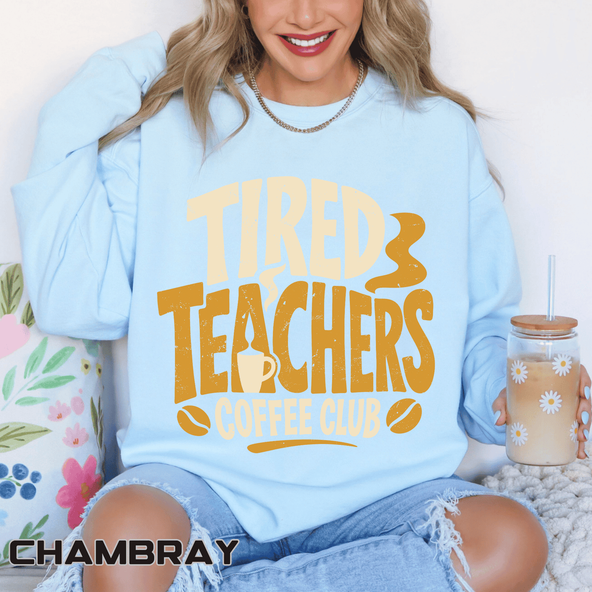 Tired Teachers Coffee Club Comfort Colors Sweatshirt, Funny Teacher Coffee Shirt, Educator Gift, Teacher Life Pullover