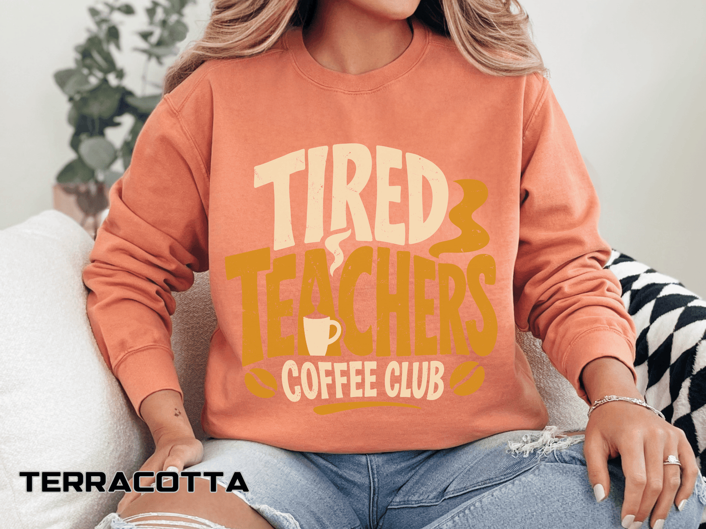 Tired Teachers Coffee Club Comfort Colors Sweatshirt, Funny Teacher Coffee Shirt, Educator Gift, Teacher Life Pullover