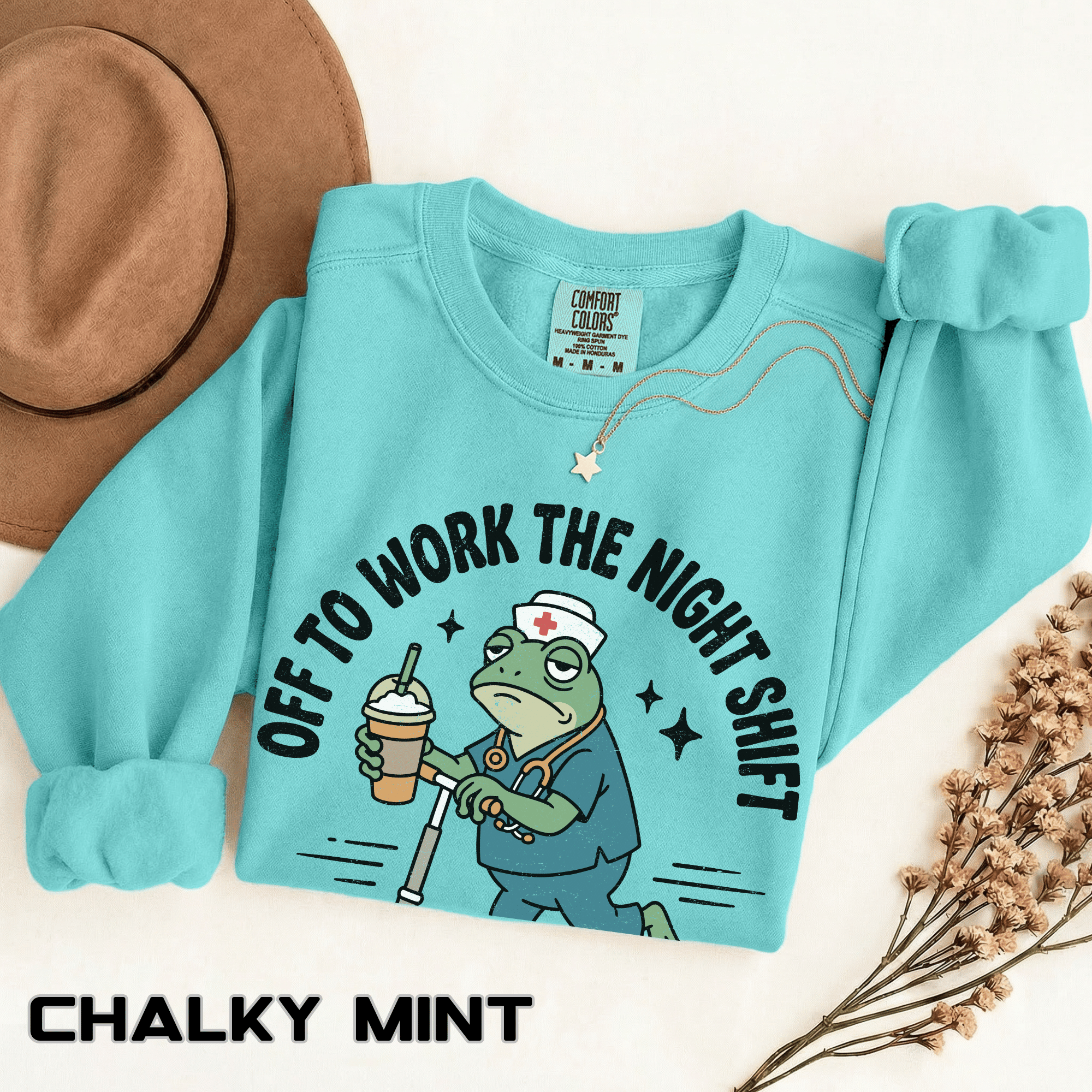Night Shift Nurse Comfort Colors Sweatshirt, Funny Nurse Sweatshirt, Off to Work the Night Shift Shirt, RN Gift for Nurses
