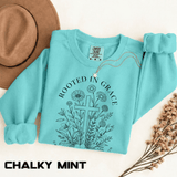 Rooted in Grace Comfort Colors Sweatshirt, Christian Floral Cross Sweatshirt, Faith Based Gift for Women, Inspirational Crewneck