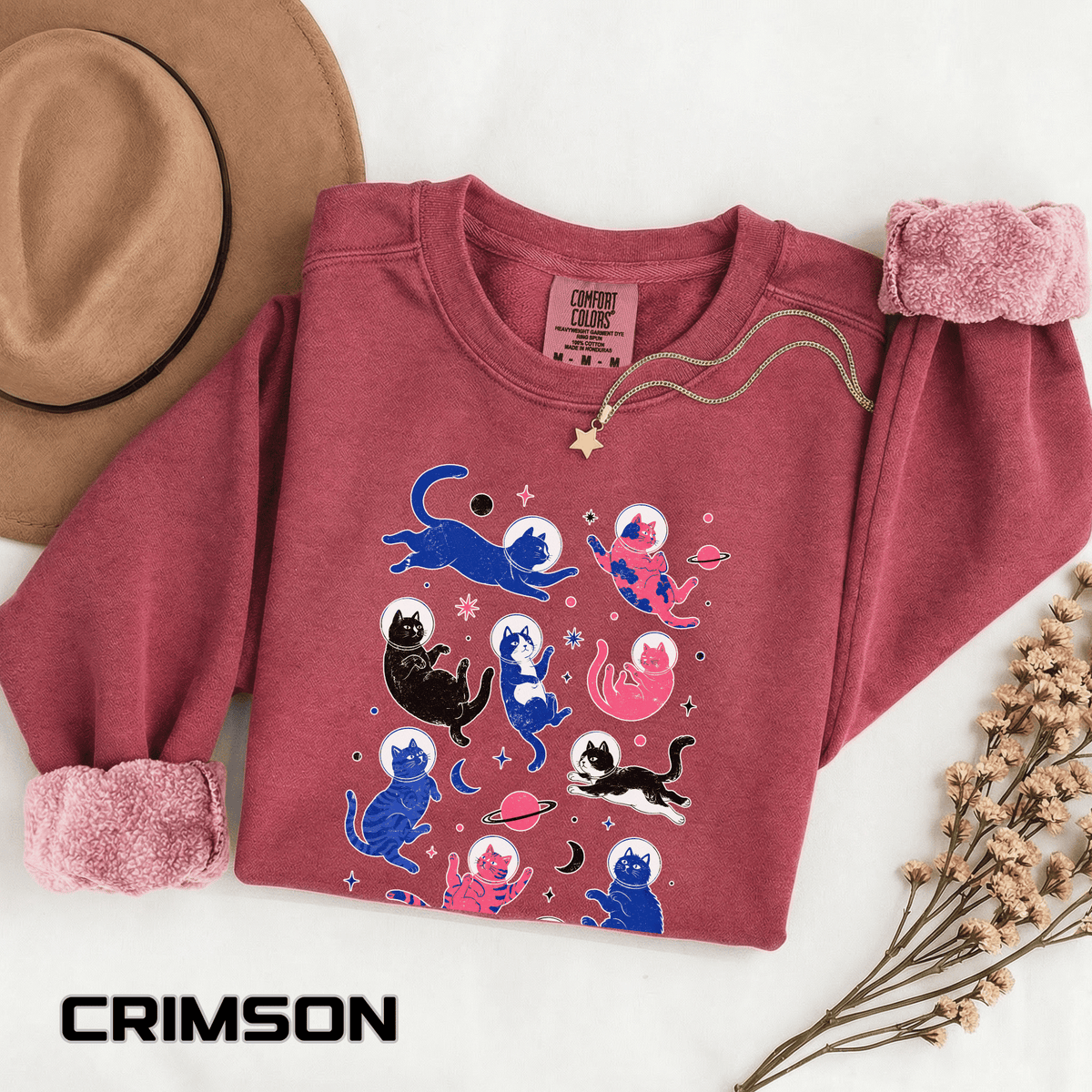 Space Cat Comfort Colors Sweatshirt, Astronaut Cat Graphic Crewneck, Galaxy Cat Lover Gift, Cute Cosmic Cat Sweatshirt