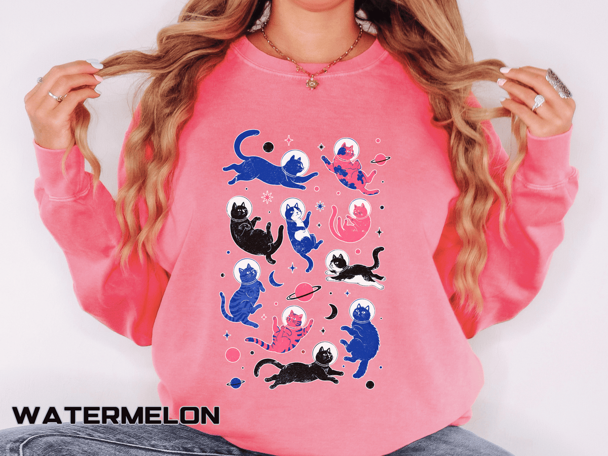 Space Cat Comfort Colors Sweatshirt, Astronaut Cat Graphic Crewneck, Galaxy Cat Lover Gift, Cute Cosmic Cat Sweatshirt