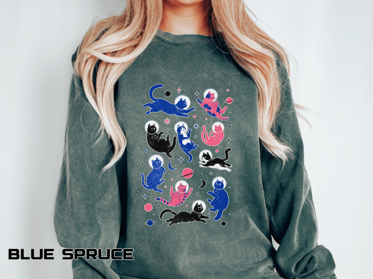 Space Cat Comfort Colors Sweatshirt, Astronaut Cat Graphic Crewneck, Galaxy Cat Lover Gift, Cute Cosmic Cat Sweatshirt