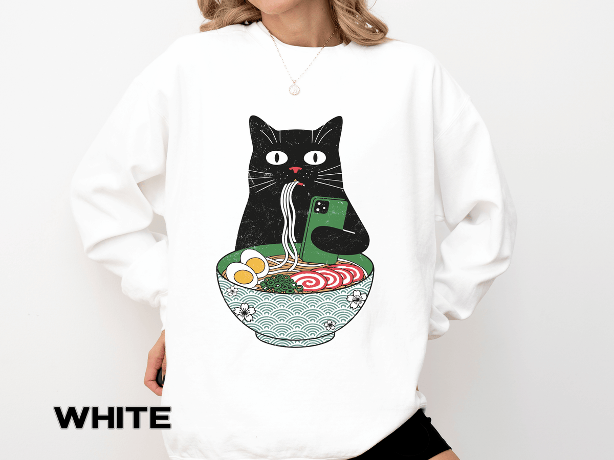 Ramen Cat Comfort Colors Sweatshirt, Funny Cat Eating Noodles Shirt, Cat Lover Graphic Crewneck, Foodie Gift Idea