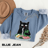 Ramen Cat Comfort Colors Sweatshirt, Funny Cat Eating Noodles Shirt, Cat Lover Graphic Crewneck, Foodie Gift Idea