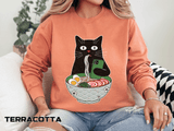 Ramen Cat Comfort Colors Sweatshirt, Funny Cat Eating Noodles Shirt, Cat Lover Graphic Crewneck, Foodie Gift Idea