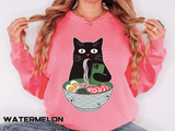 Ramen Cat Comfort Colors Sweatshirt, Funny Cat Eating Noodles Shirt, Cat Lover Graphic Crewneck, Foodie Gift Idea