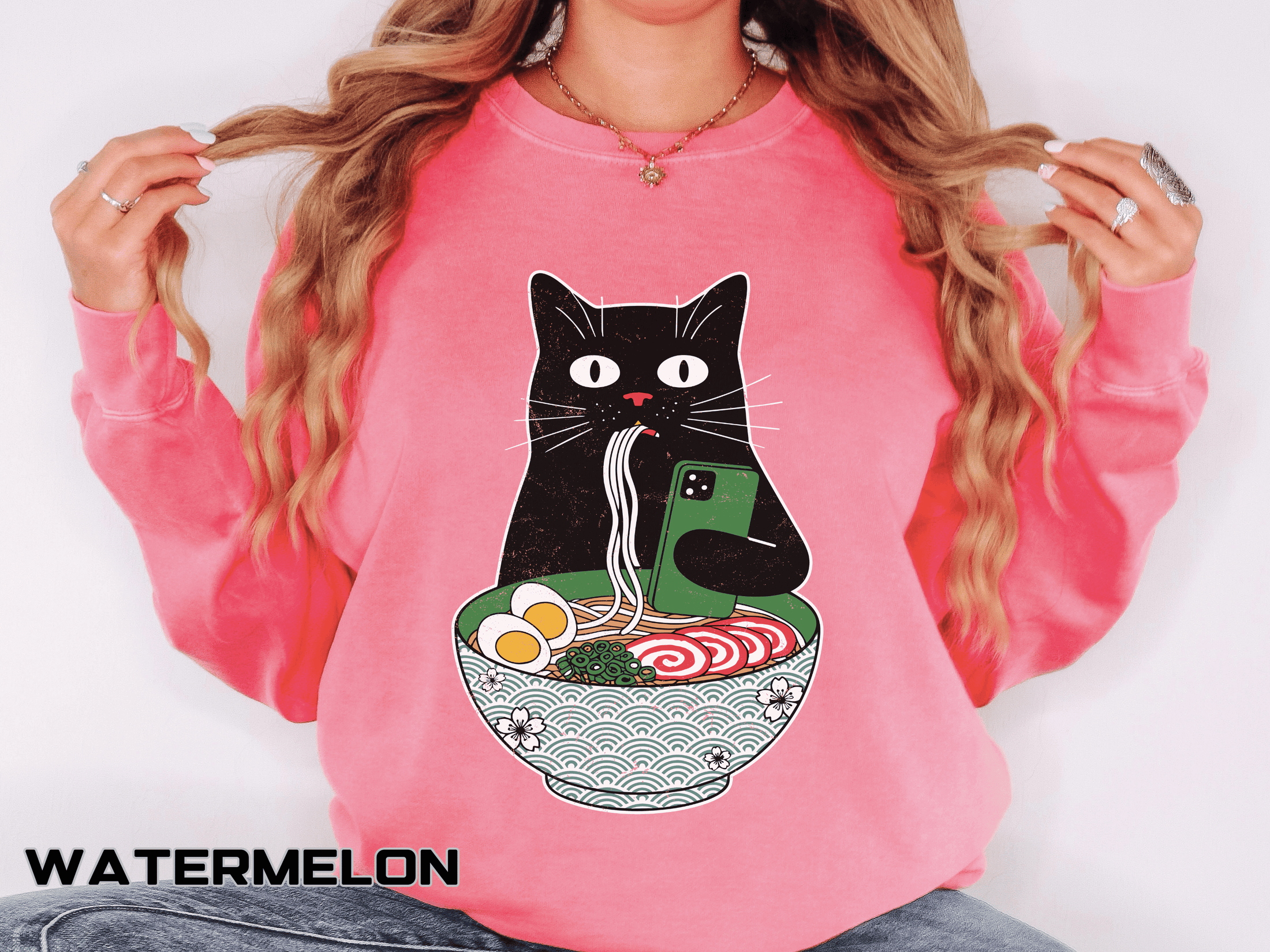 Ramen Cat Comfort Colors Sweatshirt, Funny Cat Eating Noodles Shirt, Cat Lover Graphic Crewneck, Foodie Gift Idea