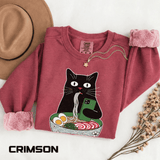 Ramen Cat Comfort Colors Sweatshirt, Funny Cat Eating Noodles Shirt, Cat Lover Graphic Crewneck, Foodie Gift Idea