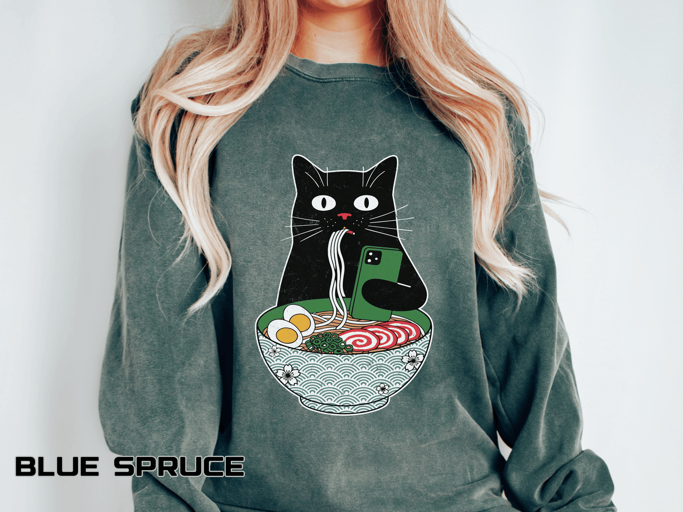 Ramen Cat Comfort Colors Sweatshirt, Funny Cat Eating Noodles Shirt, Cat Lover Graphic Crewneck, Foodie Gift Idea