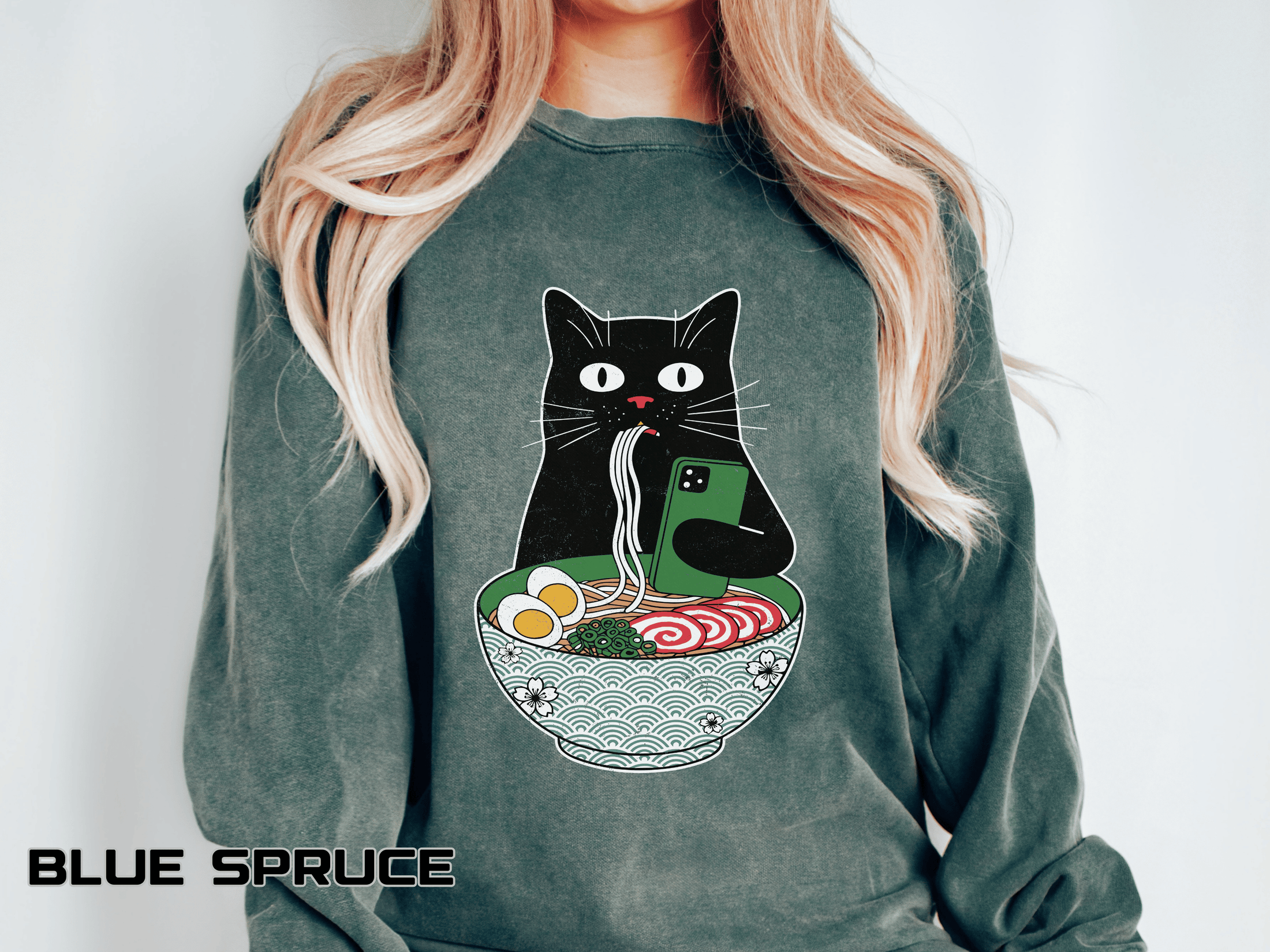 Ramen Cat Comfort Colors Sweatshirt, Funny Cat Eating Noodles Shirt, Cat Lover Graphic Crewneck, Foodie Gift Idea