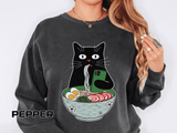 Ramen Cat Comfort Colors Sweatshirt, Funny Cat Eating Noodles Shirt, Cat Lover Graphic Crewneck, Foodie Gift Idea