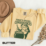 Funny Frog Comfort Colors Sweatshirt, Today's Special Consequences Graphic Crewneck, Sarcastic Meme Sweatshirt Gift