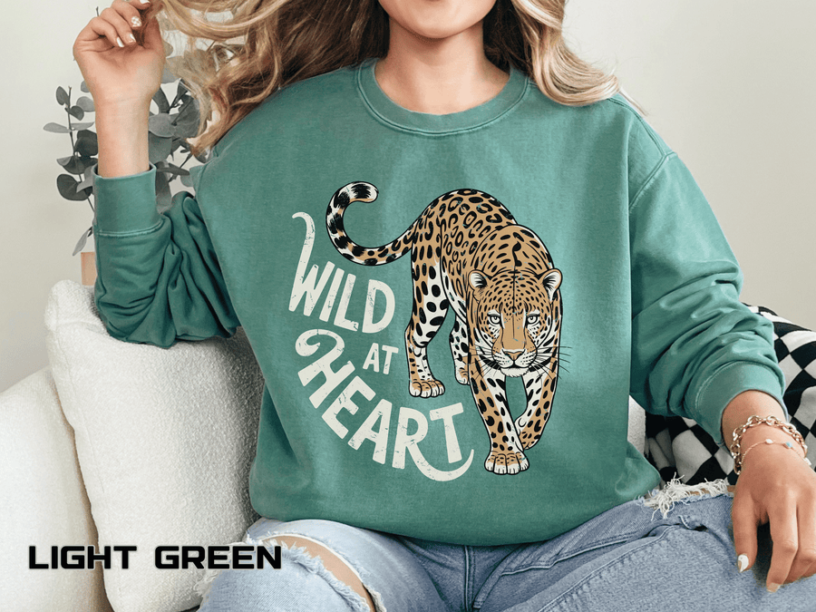 Wild at Heart Leopard Comfort Colors Sweatshirt, Leopard Graphic Crewneck, Animal Lover Sweatshirt, Safari Style Gift