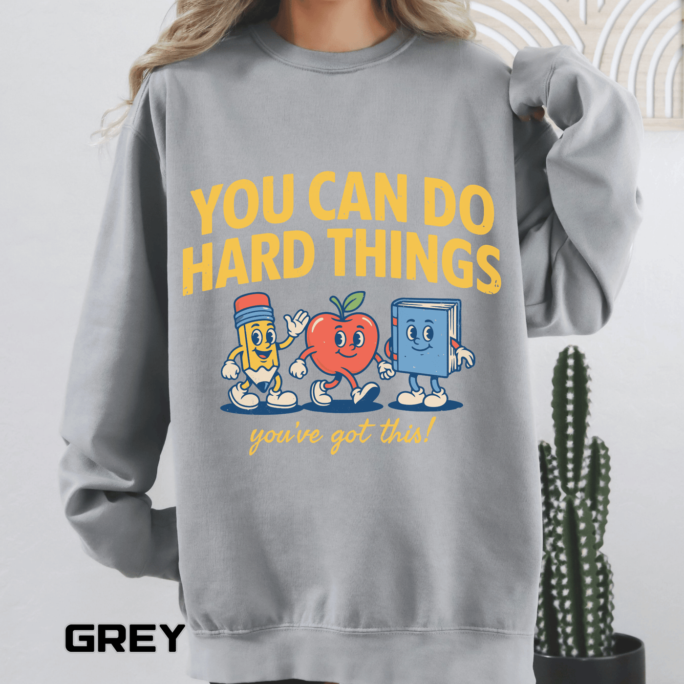 You Can Do Hard Things Teacher Sweatshirt, Motivational School Graphic Crewneck, Positive Classroom Gift for Educators