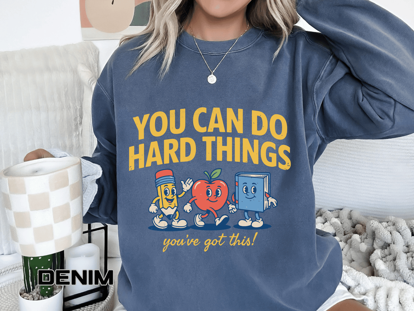You Can Do Hard Things Teacher Sweatshirt, Motivational School Graphic Crewneck, Positive Classroom Gift for Educators