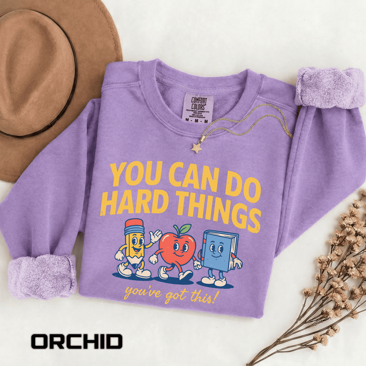 You Can Do Hard Things Teacher Sweatshirt, Motivational School Graphic Crewneck, Positive Classroom Gift for Educators