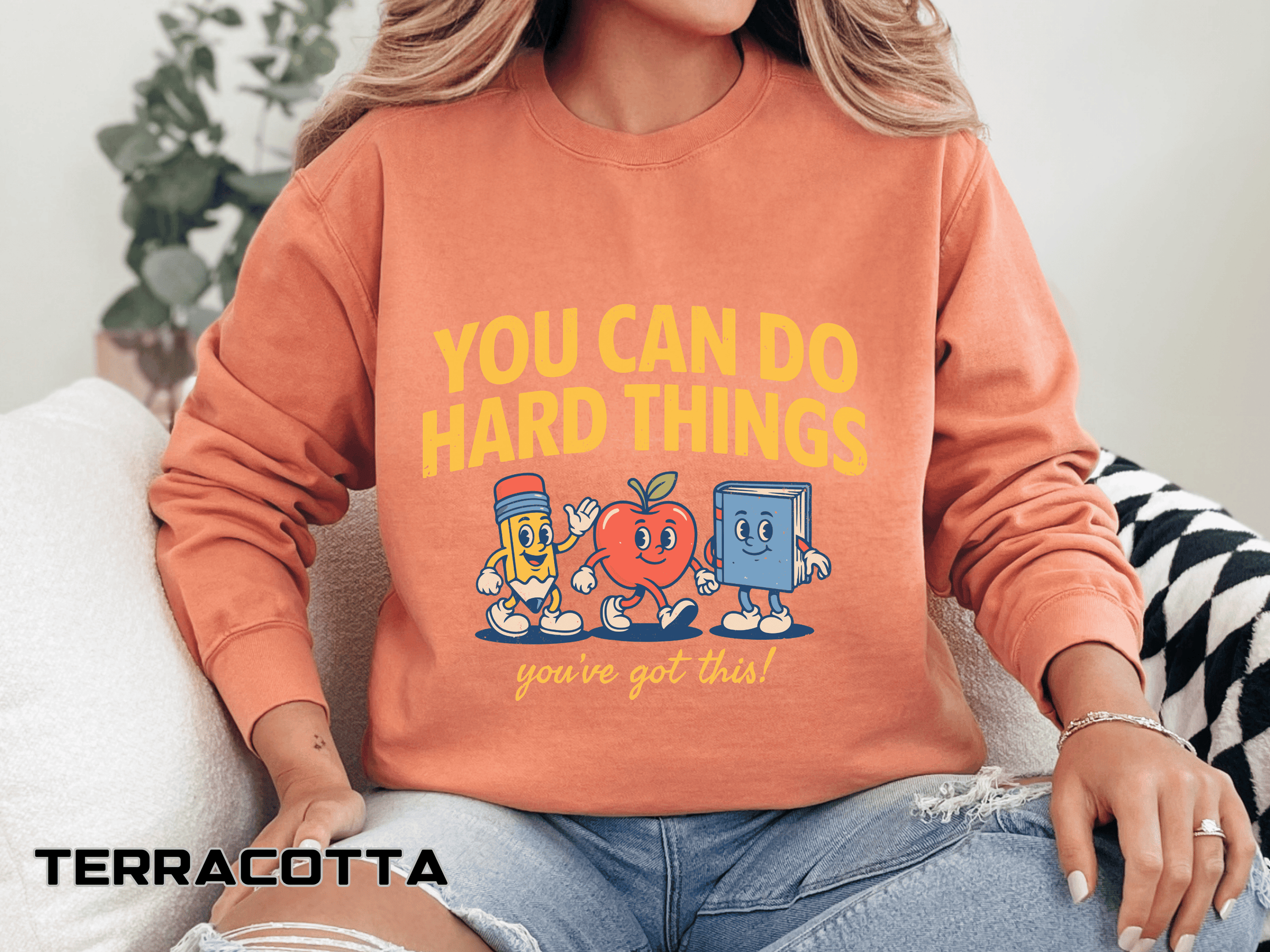 You Can Do Hard Things Teacher Sweatshirt, Motivational School Graphic Crewneck, Positive Classroom Gift for Educators