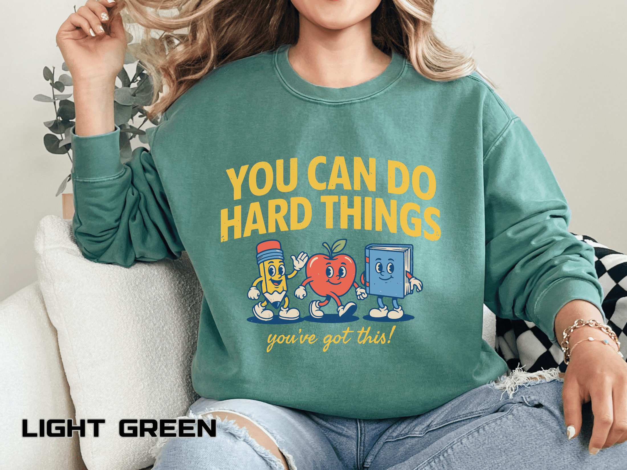 You Can Do Hard Things Teacher Sweatshirt, Motivational School Graphic Crewneck, Positive Classroom Gift for Educators