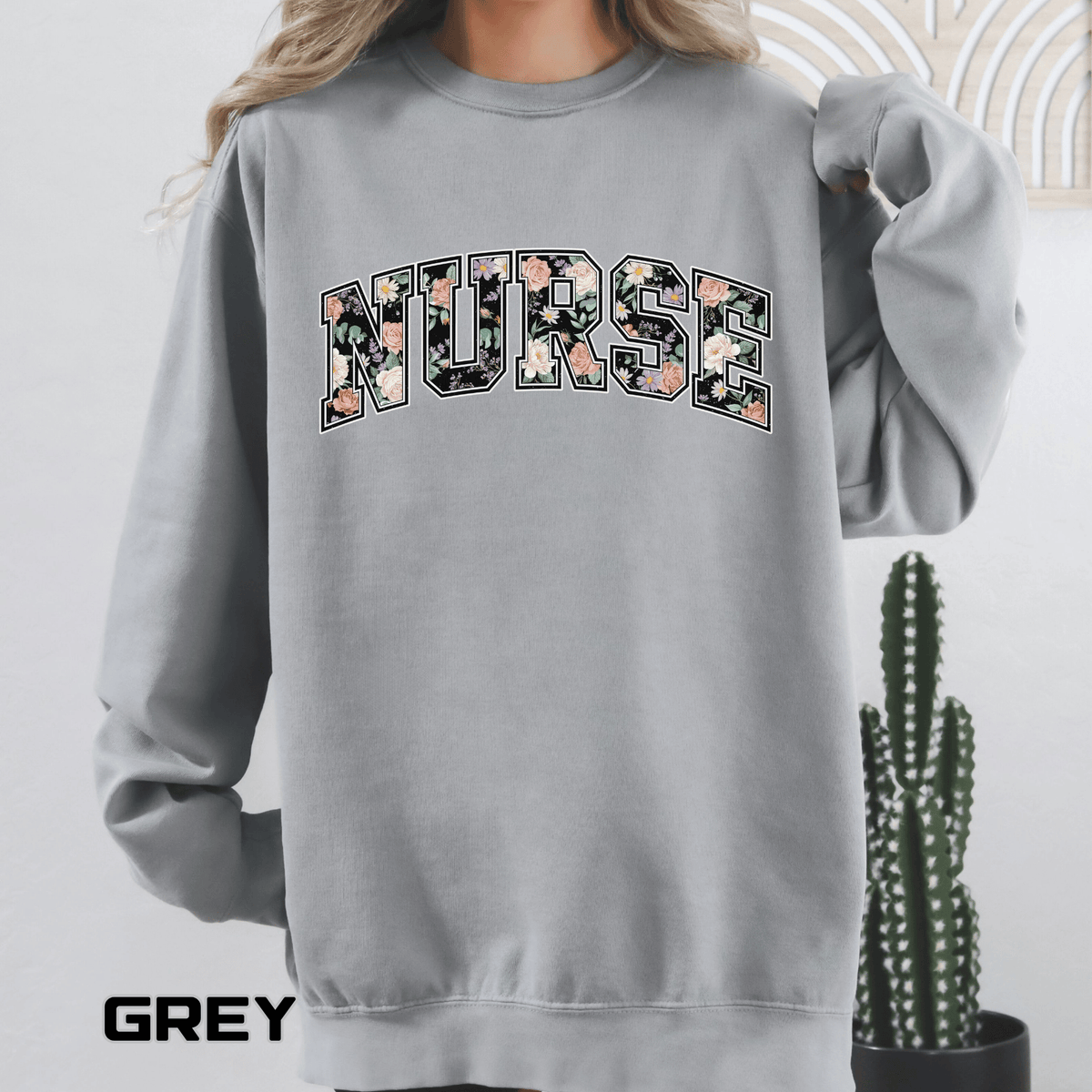 Nurse Floral Comfort Colors Sweatshirt, Nurse Appreciation Gift, Retro Varsity Nurse Crewneck, Healthcare Worker Sweatshirt