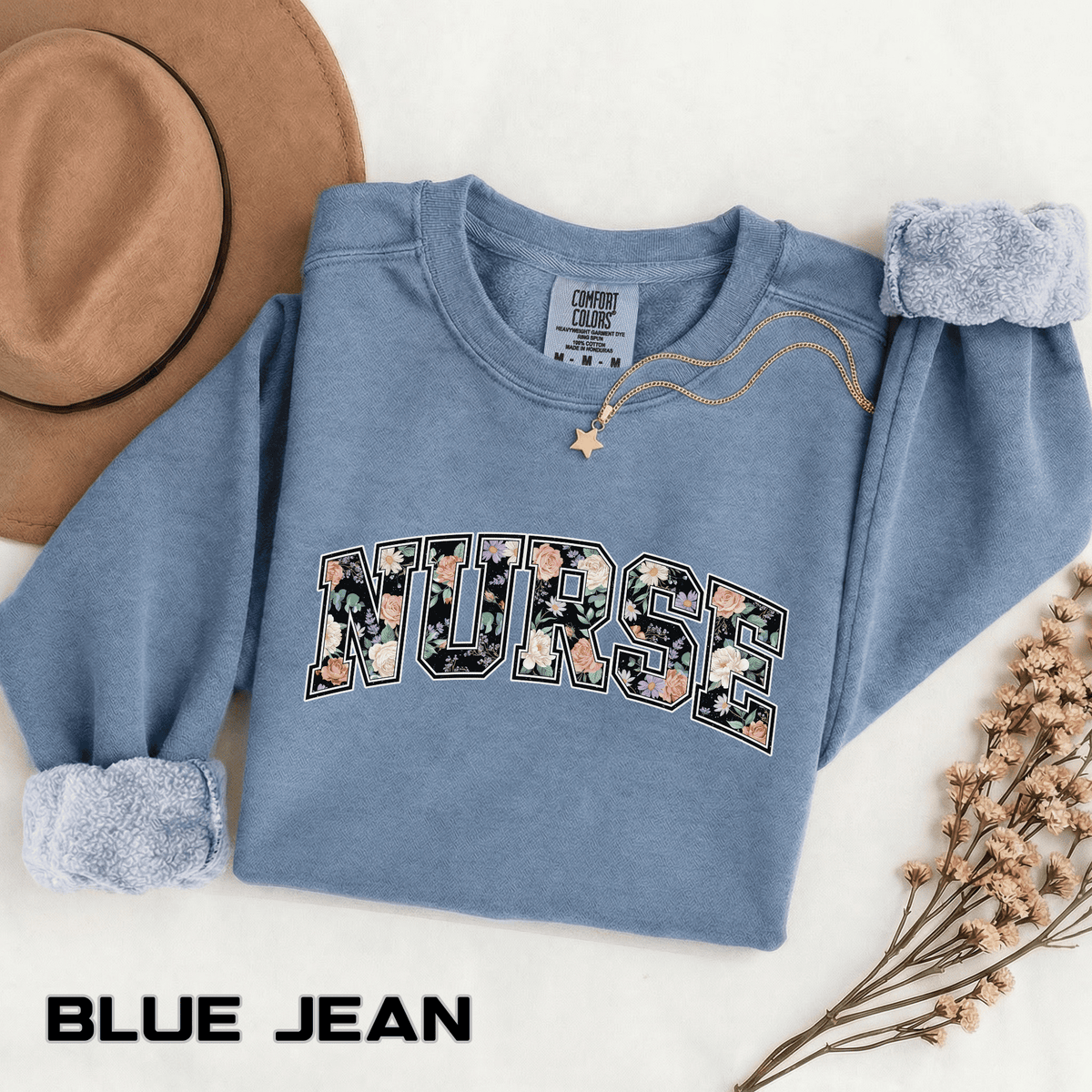 Nurse Floral Comfort Colors Sweatshirt, Nurse Appreciation Gift, Retro Varsity Nurse Crewneck, Healthcare Worker Sweatshirt