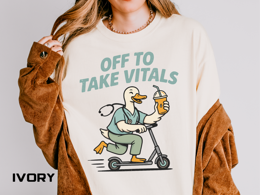 Funny Off To Take Vitals Comfort Colors Shirt, Duck Healthcare Worker Tee, Medical Humor Graphic T Shirt, Clinic Staff Gift