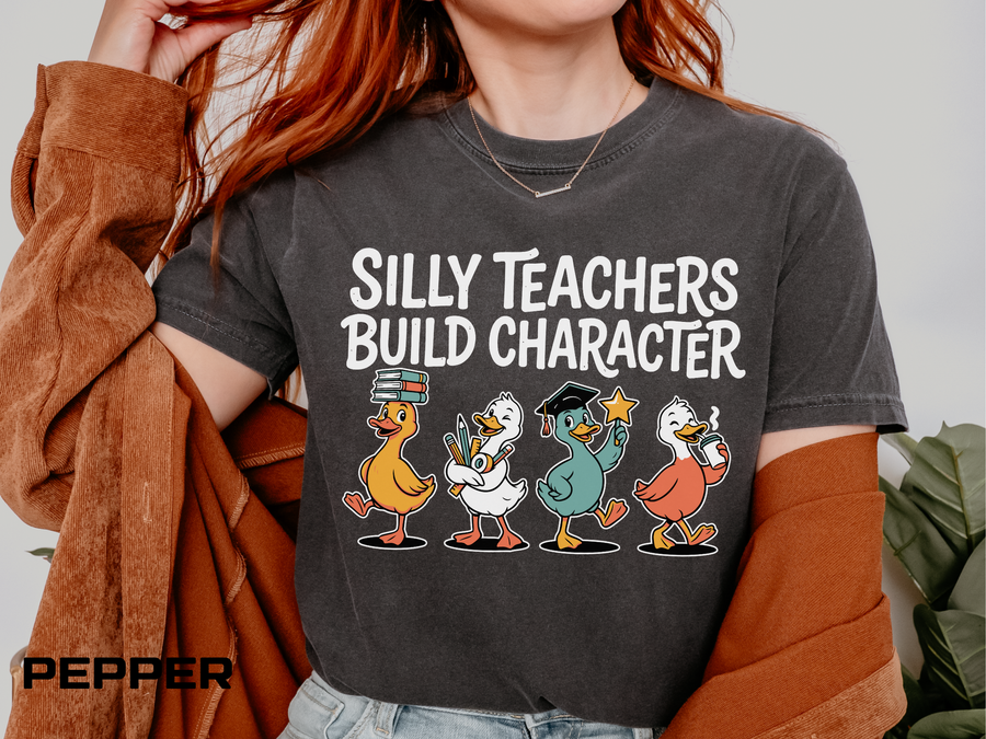 Funny Teacher Comfort Colors Shirt, Silly Teachers Build Character Tee, Teacher Appreciation Gift, Elementary School Teacher Shirt