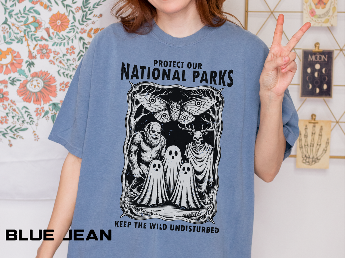 National Parks Gothic Comfort Colors Shirt, Protect Our National Parks Graphic Tee, Cryptid Nature Lover Shirt, Spooky Outdoor Apparel