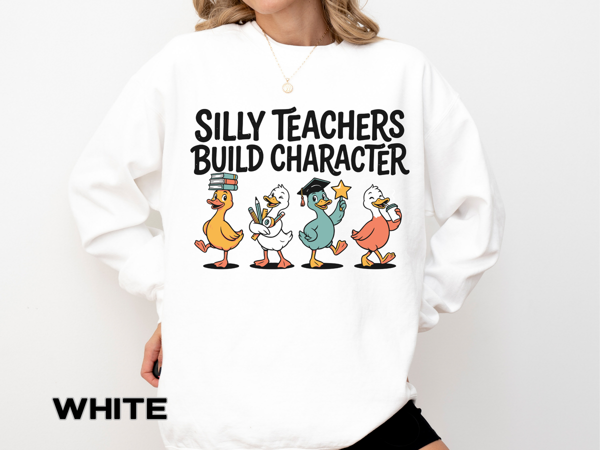 Funny Teacher Comfort Colors Sweatshirt, Silly Teachers Build Character Graphic Sweatshirt, Teacher Appreciation Gift for Educators