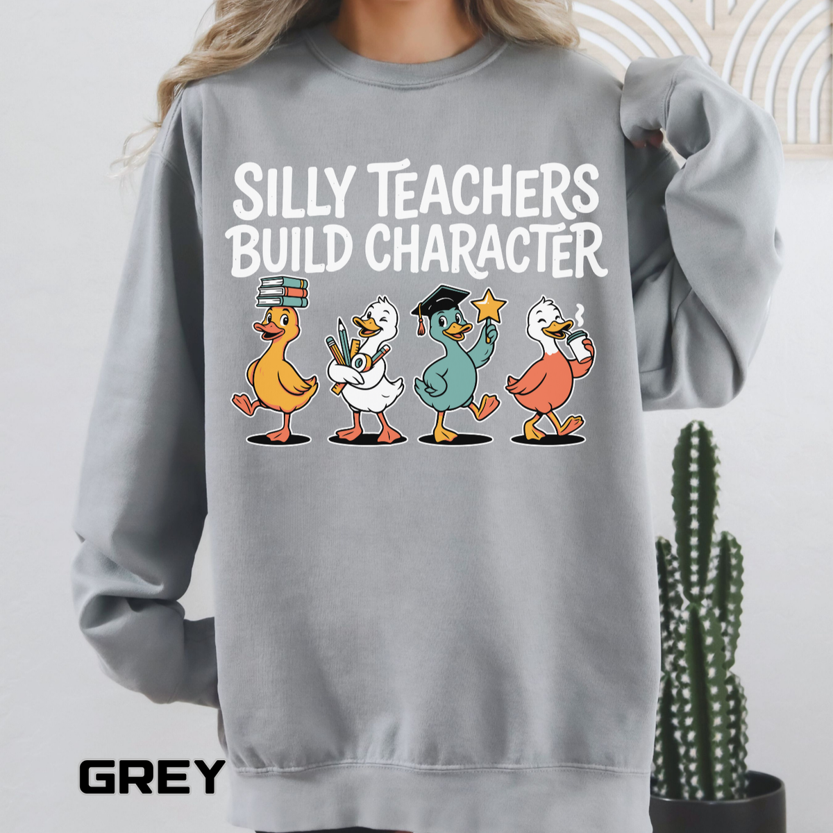 Funny Teacher Comfort Colors Sweatshirt, Silly Teachers Build Character Graphic Sweatshirt, Teacher Appreciation Gift for Educators