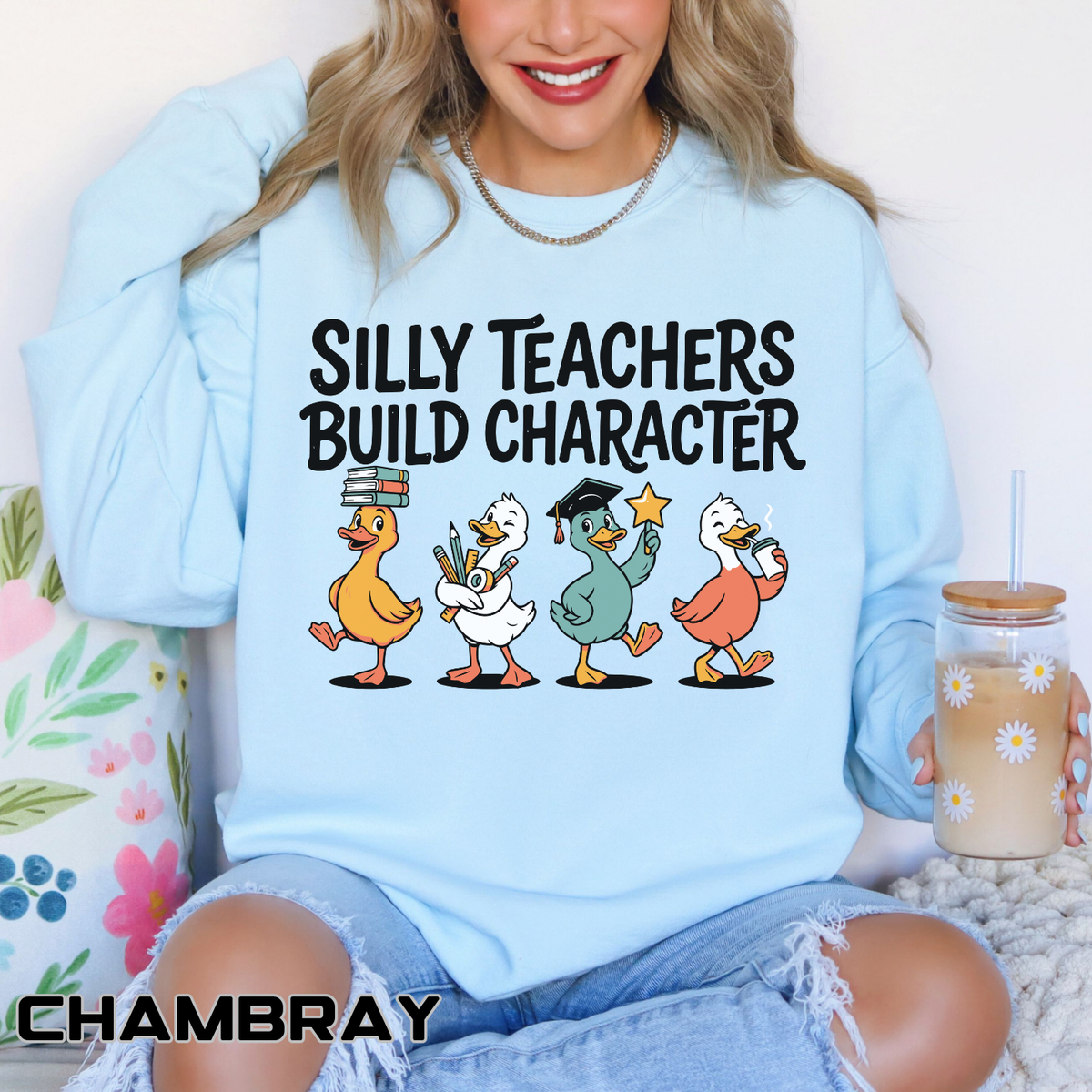 Funny Teacher Comfort Colors Sweatshirt, Silly Teachers Build Character Graphic Sweatshirt, Teacher Appreciation Gift for Educators
