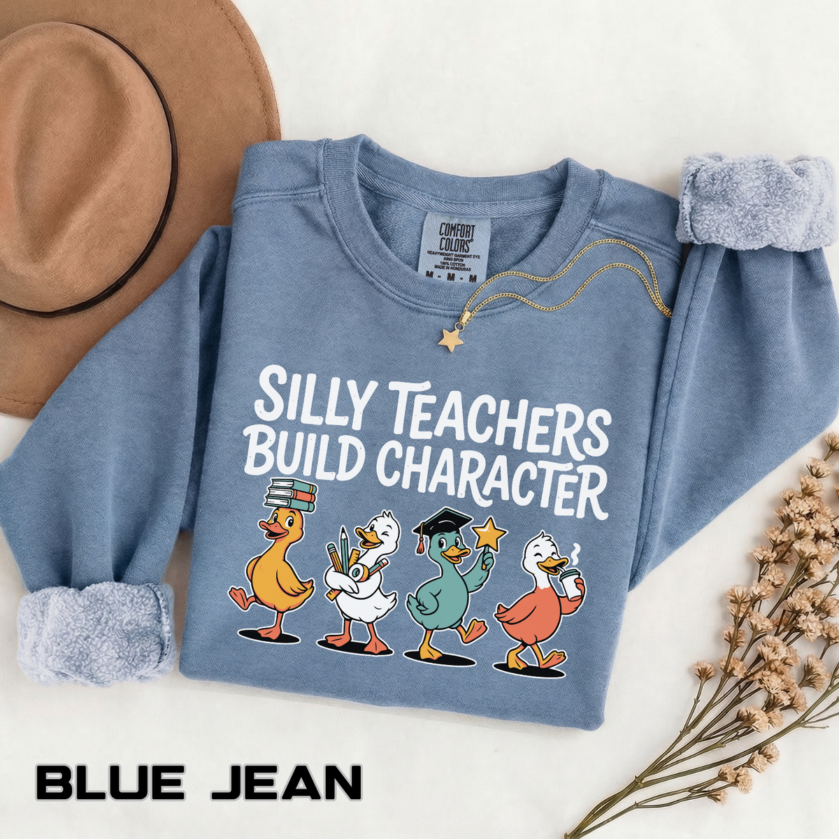 Funny Teacher Comfort Colors Sweatshirt, Silly Teachers Build Character Graphic Sweatshirt, Teacher Appreciation Gift for Educators
