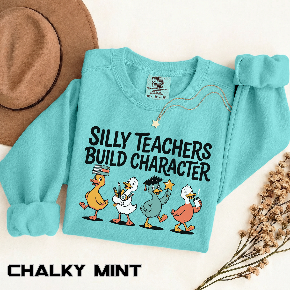 Funny Teacher Comfort Colors Sweatshirt, Silly Teachers Build Character Graphic Sweatshirt, Teacher Appreciation Gift for Educators