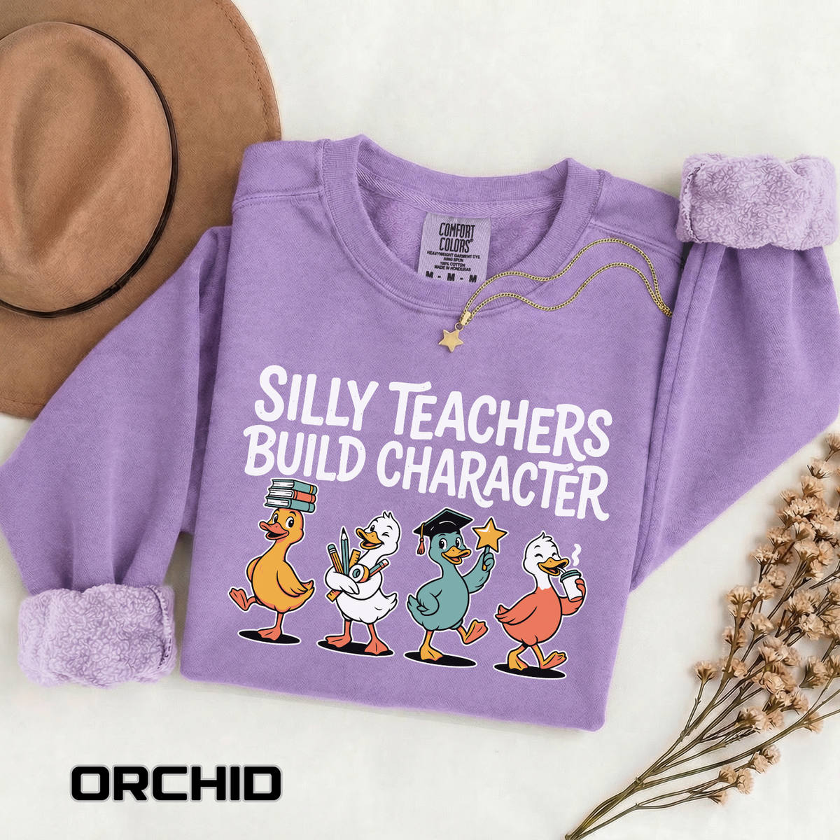 Funny Teacher Comfort Colors Sweatshirt, Silly Teachers Build Character Graphic Sweatshirt, Teacher Appreciation Gift for Educators