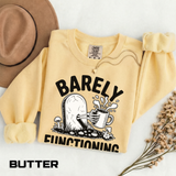 Barely Functioning But Still Caffeinated Comfort Colors Sweatshirt, Funny Coffee Lover Crewneck, Tired Adult Humor Gift