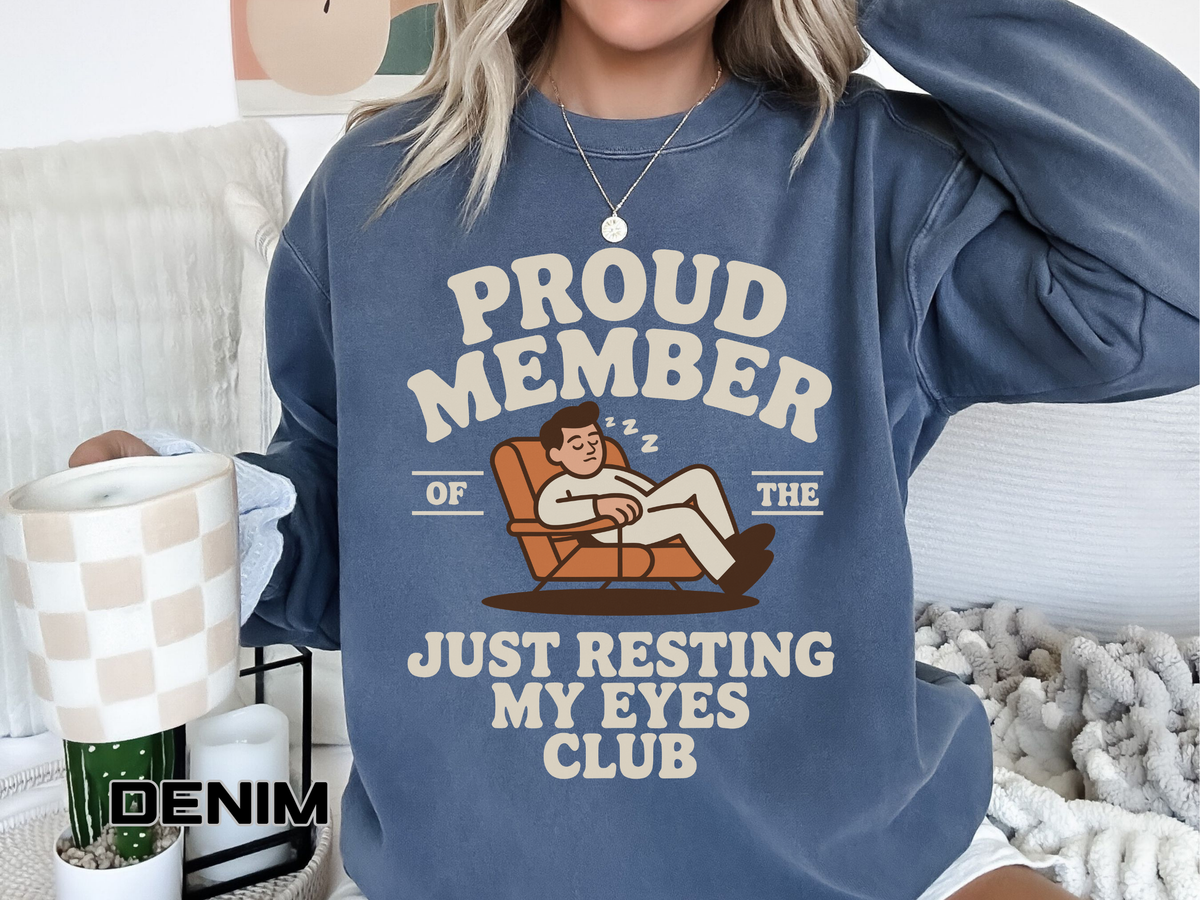 Funny Just Resting My Eyes Club Comfort Colors Sweatshirt, Tired Parent Crewneck, Sleep Lover Gift, Introvert Humor Pullover