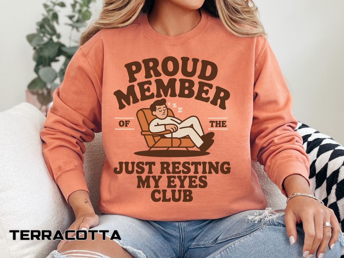 Funny Just Resting My Eyes Club Comfort Colors Sweatshirt, Tired Parent Crewneck, Sleep Lover Gift, Introvert Humor Pullover