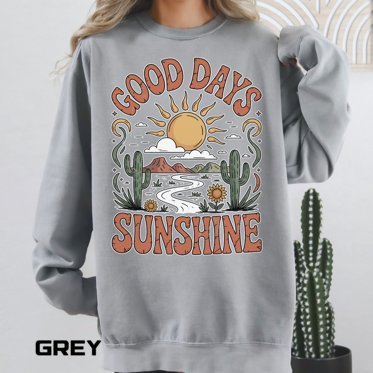 Good Days Sunshine Comfort Colors Sweatshirt, Retro Desert Landscape Crewneck, Positive Vibes Western Aesthetic Gift