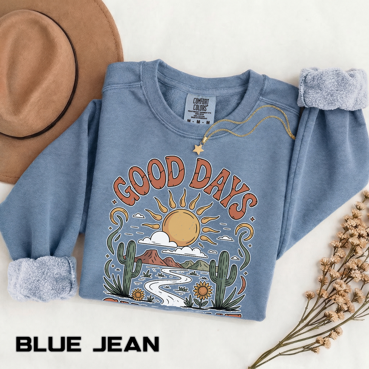 Good Days Sunshine Comfort Colors Sweatshirt, Retro Desert Landscape Crewneck, Positive Vibes Western Aesthetic Gift