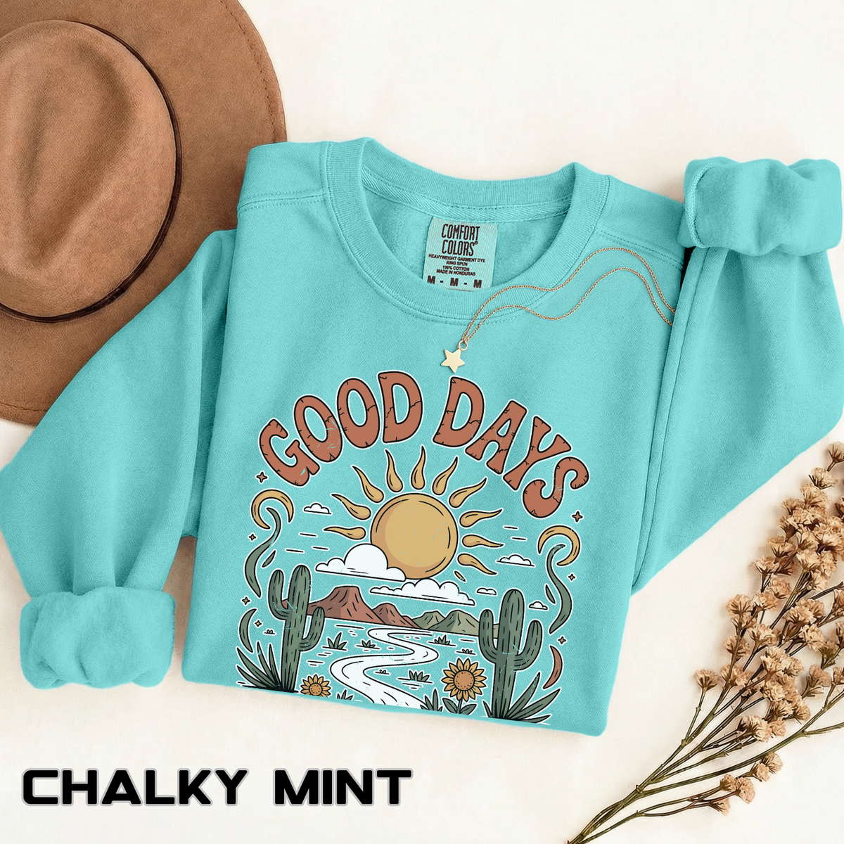 Good Days Sunshine Comfort Colors Sweatshirt, Retro Desert Landscape Crewneck, Positive Vibes Western Aesthetic Gift
