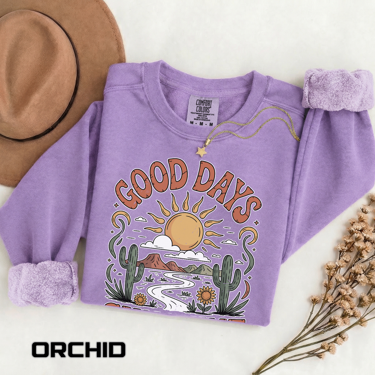 Good Days Sunshine Comfort Colors Sweatshirt, Retro Desert Landscape Crewneck, Positive Vibes Western Aesthetic Gift