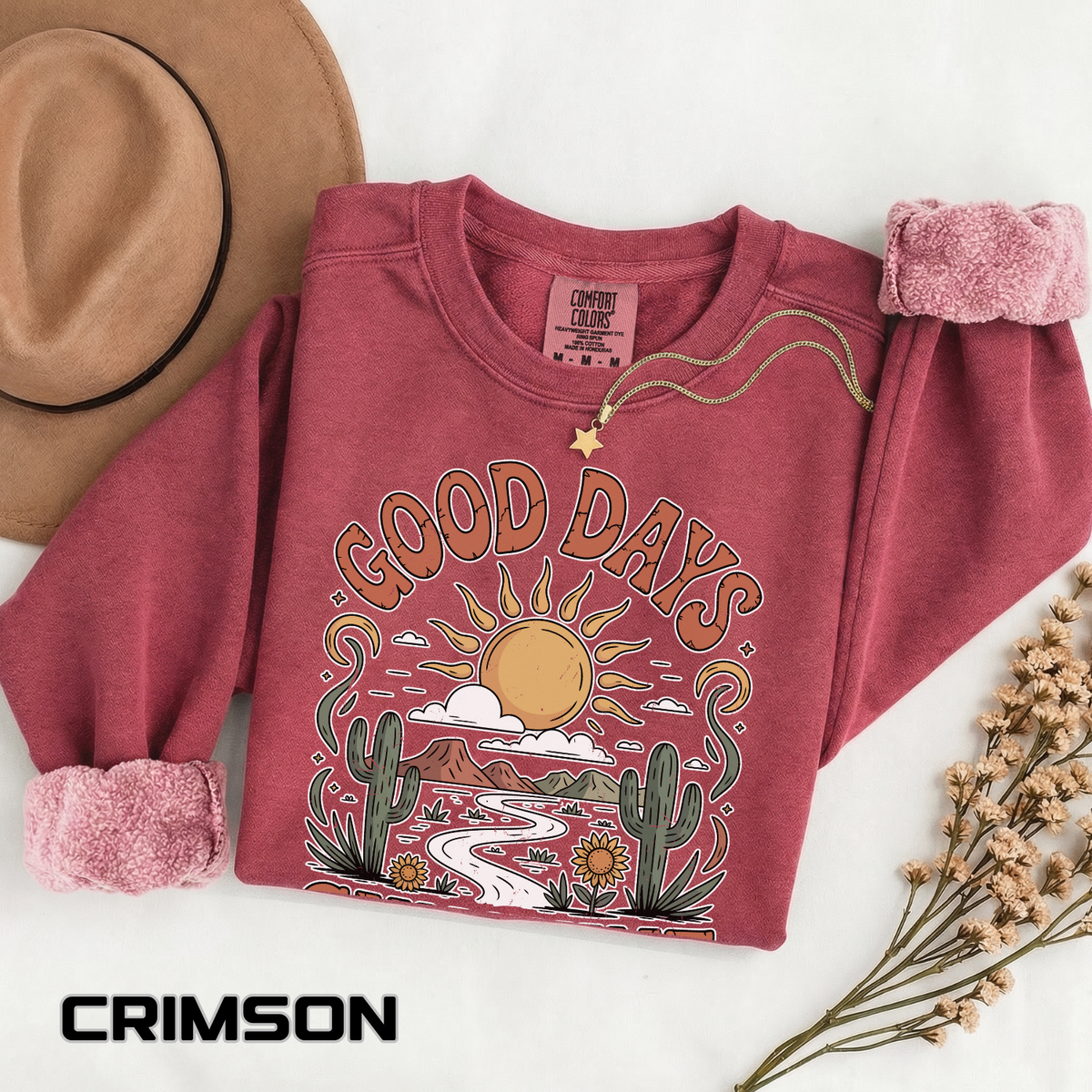Good Days Sunshine Comfort Colors Sweatshirt, Retro Desert Landscape Crewneck, Positive Vibes Western Aesthetic Gift